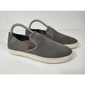 Olukai Pehuea Slip On Sneakers Loafers Women's 9 Drop In Heel Gray Palm Leaf
